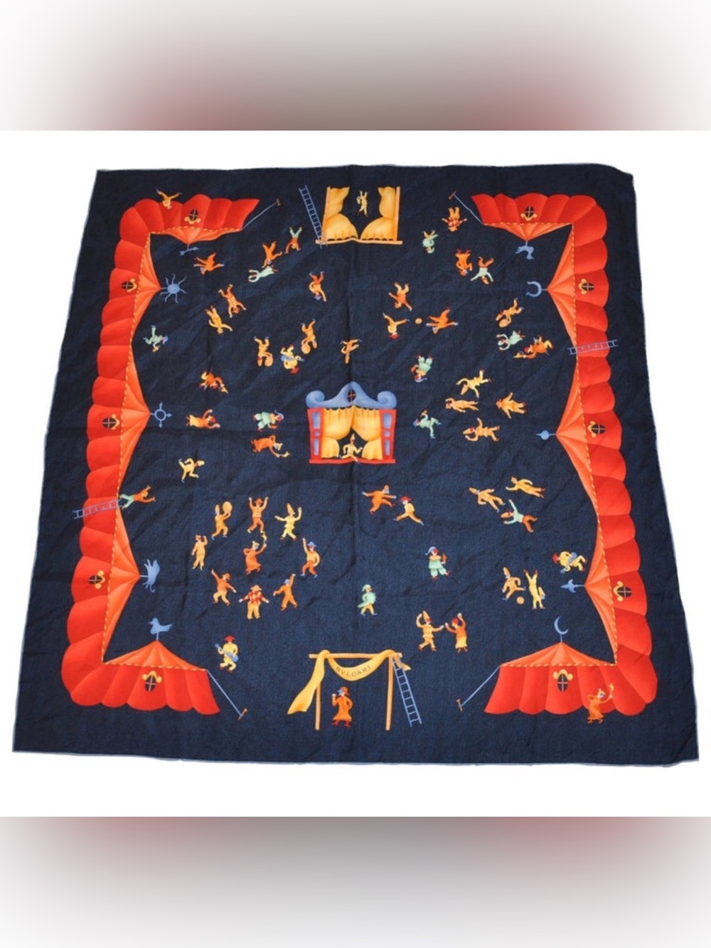 Vintage Bvlgari and Davide Pizzagoni Circus Commedia Silk Scarf EUC